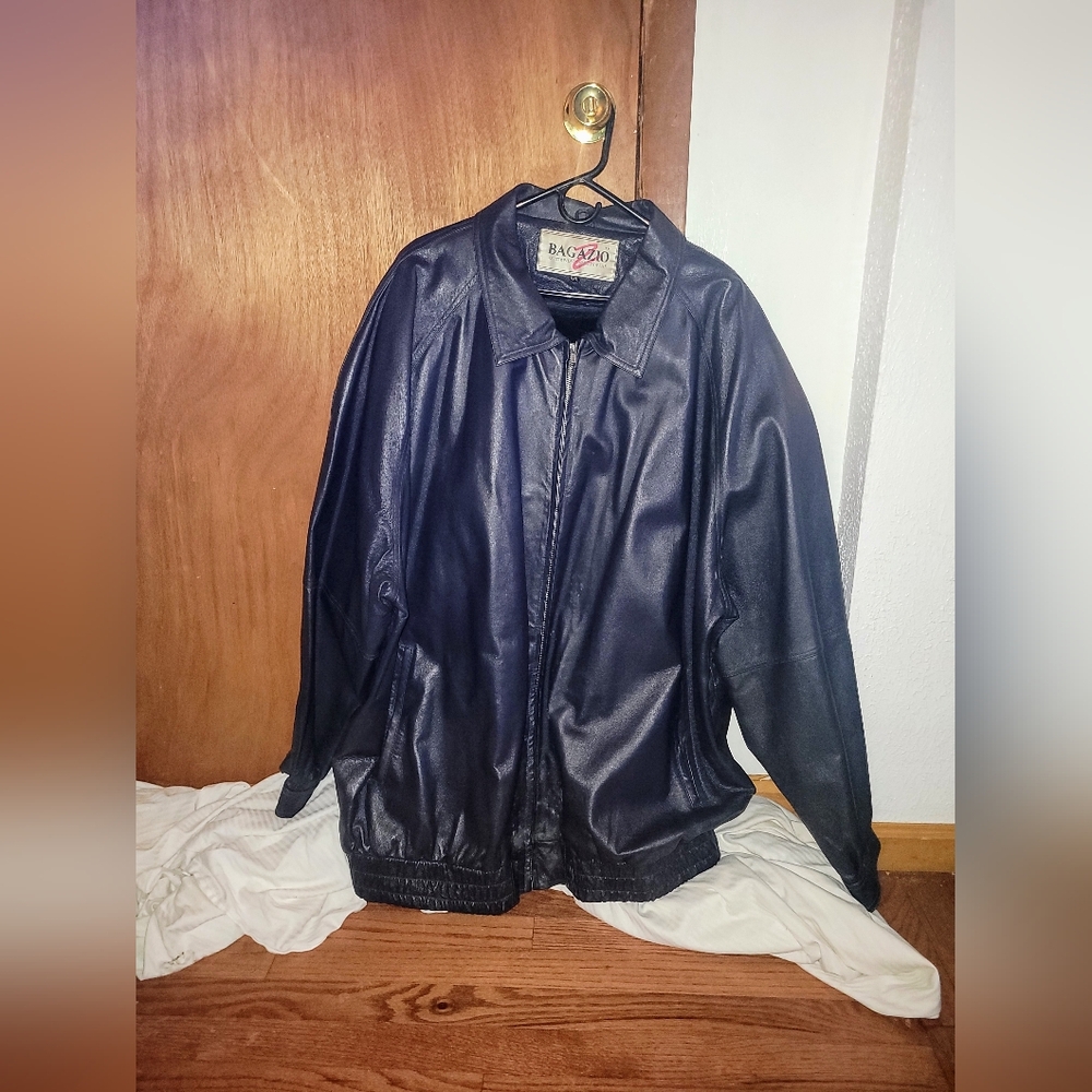 Navy Blue Mens Leather Coat